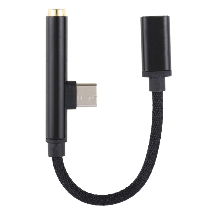 3 in 1 Type-C Male to 3.5mm Female Nylon Earphone Audio Adapter (Black)