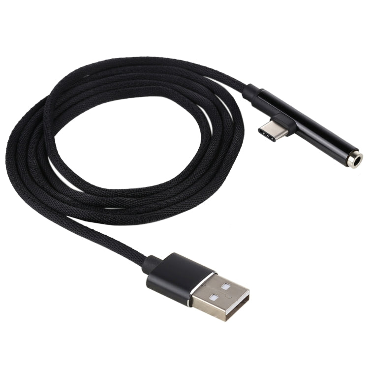 1m Type-C Male + USB to 3.5mm Female Cloth Earphone Audio Adapter Cable