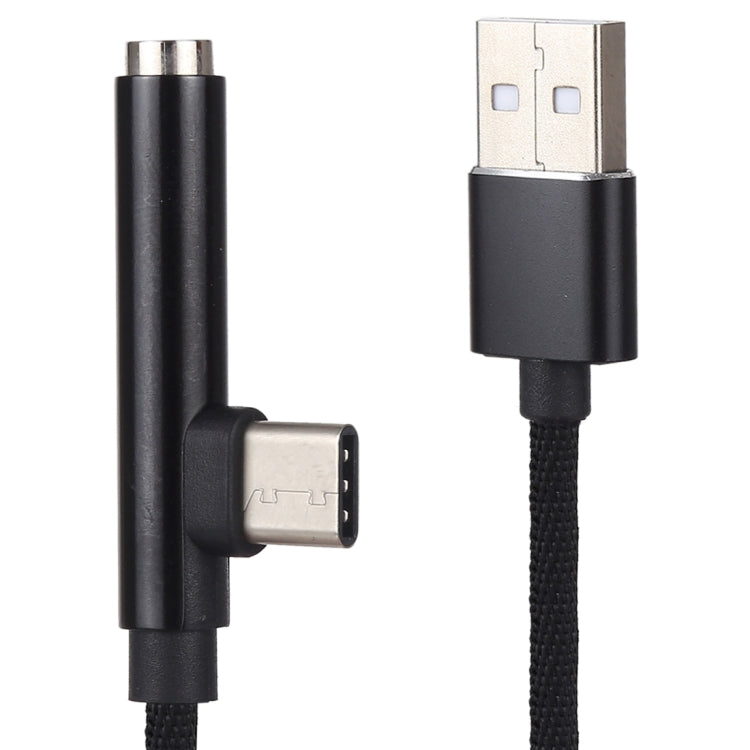 1m Type-C Male + USB to 3.5mm Female Cloth Earphone Audio Adapter Cable