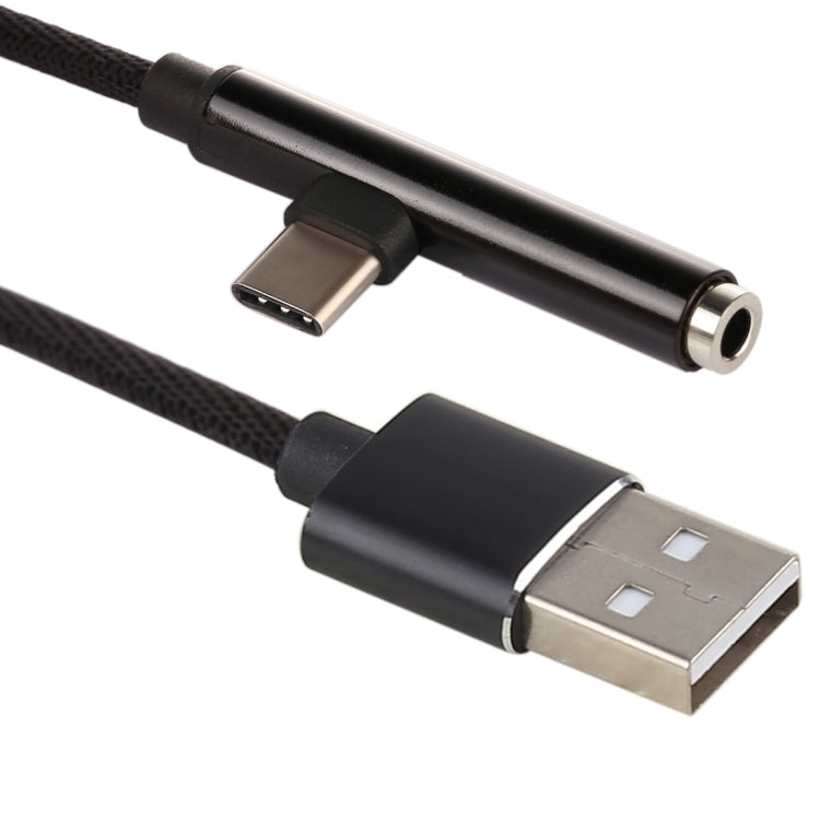 1m Type-C Male + USB to 3.5mm Female Cloth Earphone Audio Adapter Cable