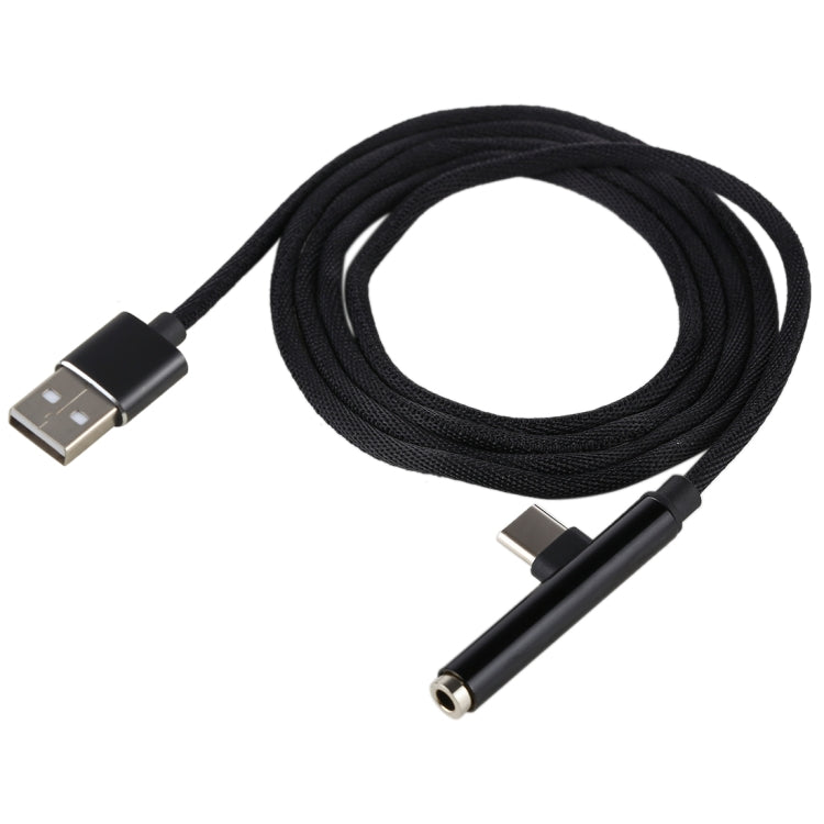 1m Type-C Male + USB to 3.5mm Female Cloth Earphone Audio Adapter Cable