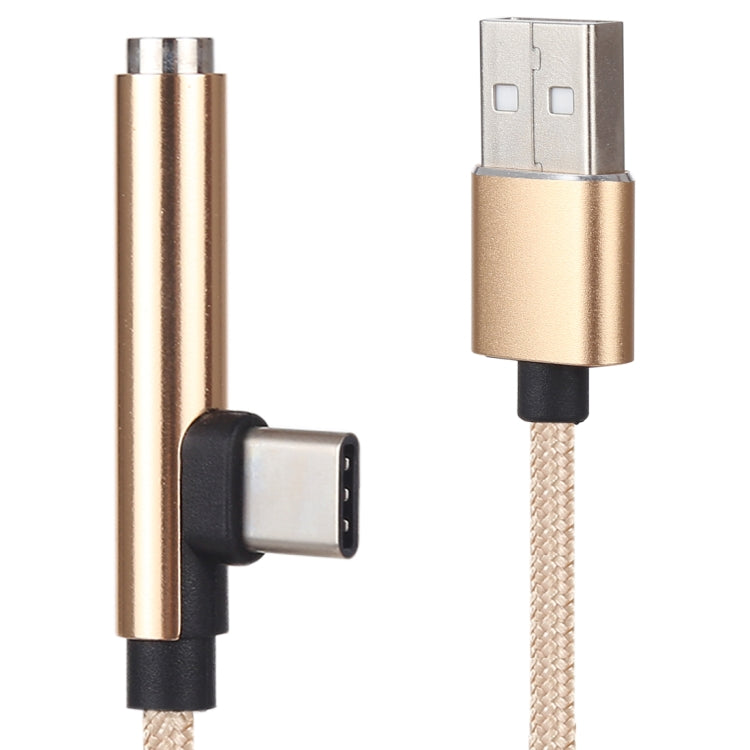1m Type-C Male + USB to 3.5mm Female Cloth Earphone Audio Adapter Cable