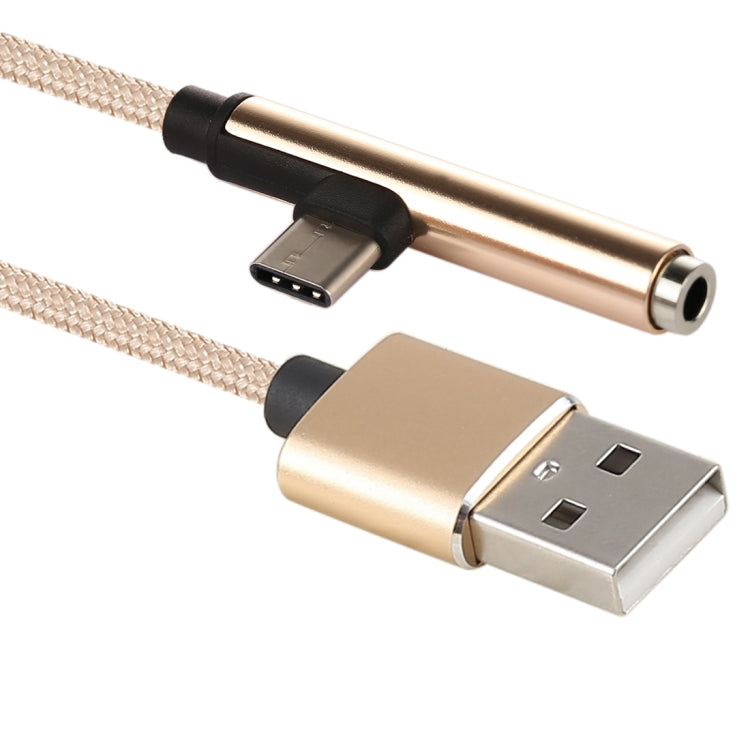1m Type-C Male + USB to 3.5mm Female Cloth Earphone Audio Adapter Cable