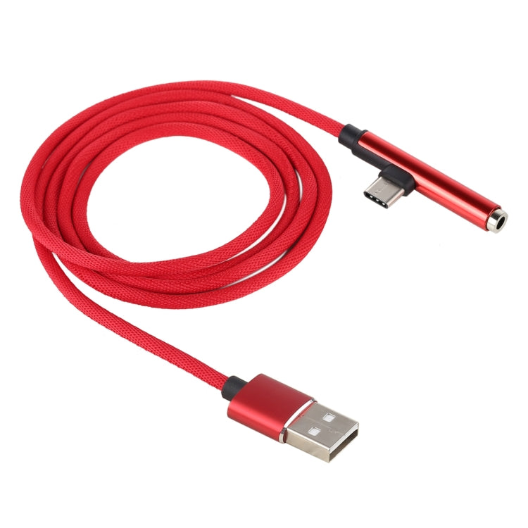 1m Type-C Male + USB to 3.5mm Female Cloth Earphone Audio Adapter Cable