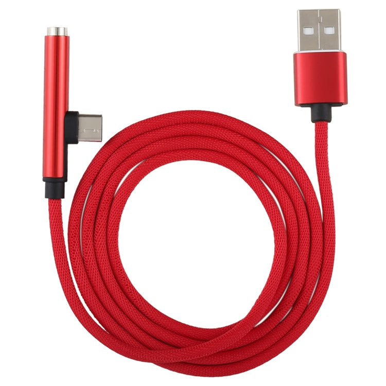 1m Type-C Male + USB to 3.5mm Female Cloth Earphone Audio Adapter Cable