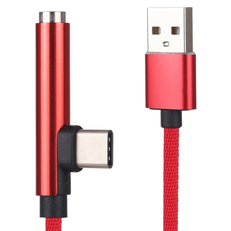 1m Type-C Male + USB to 3.5mm Female Cloth Earphone Audio Adapter Cable