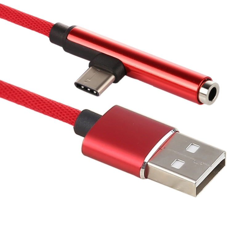 1m Type-C Male + USB to 3.5mm Female Cloth Earphone Audio Adapter Cable