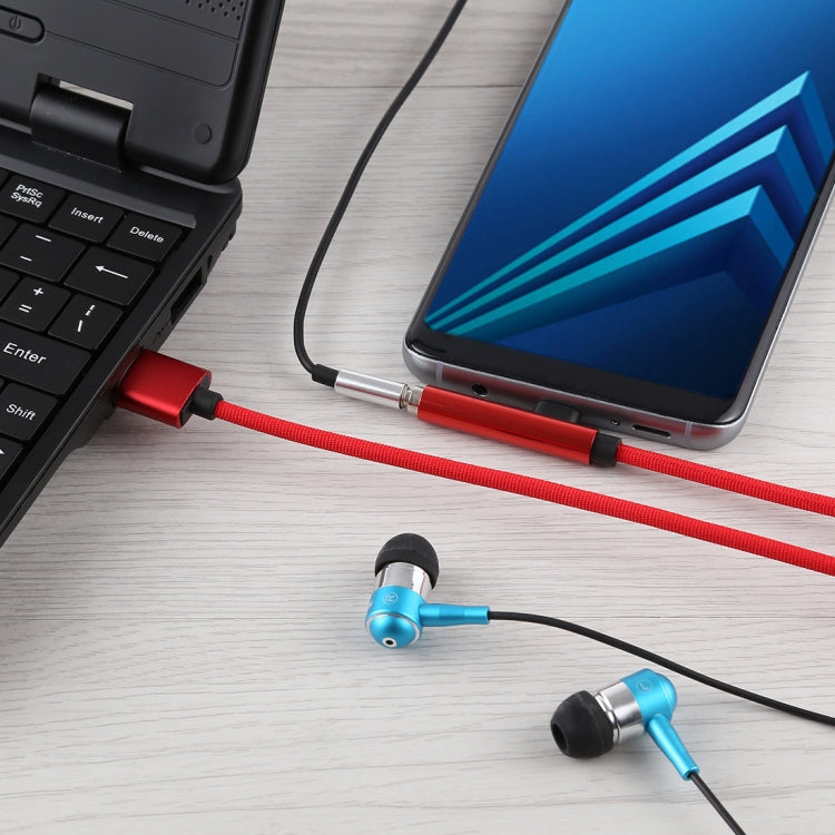 1m Type-C Male + USB to 3.5mm Female Cloth Earphone Audio Adapter Cable