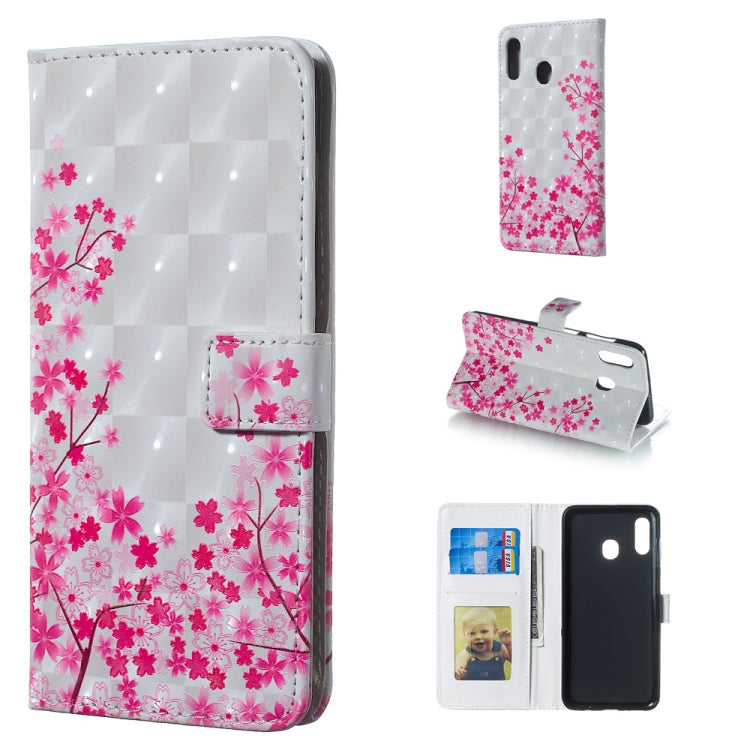 Sakura Pattern 3D Horizontal Flip Leather Case for Galaxy A30, with Holder & Card Slots & Photo Frame & Wallet