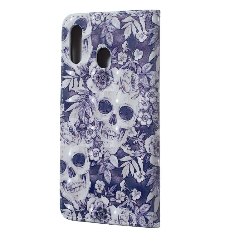 Skull and Flower Pattern 3D Horizontal Flip Leather Case for Galaxy A30, with Holder & Card Slots & Photo Frame & Wallet