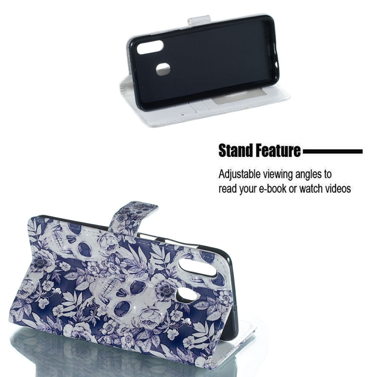 Skull and Flower Pattern 3D Horizontal Flip Leather Case for Galaxy A30, with Holder & Card Slots & Photo Frame & Wallet