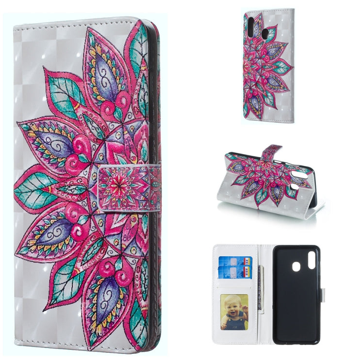 Half Flower Pattern 3D Horizontal Flip Leather Case for Galaxy A30, with Holder & Card Slots & Photo Frame & Wallet