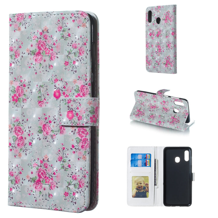 Rose Pattern 3D Horizontal Flip Leather Case for Galaxy A30, with Holder & Card Slots & Photo Frame & Wallet