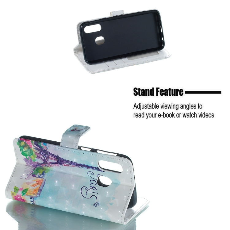 Tower Pattern 3D Horizontal Flip Leather Case for Galaxy A40, with Holder & Card Slots & Photo Frame & Wallet