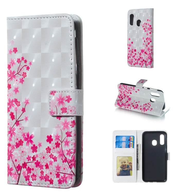 Sakura Pattern 3D Horizontal Flip Leather Case for Galaxy A40, with Holder & Card Slots & Photo Frame & Wallet