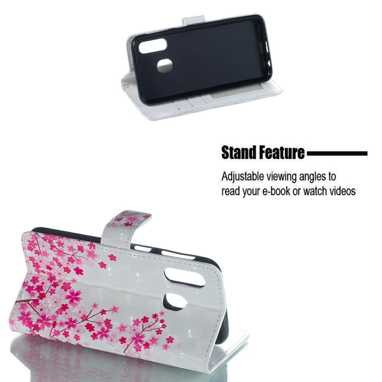 Sakura Pattern 3D Horizontal Flip Leather Case for Galaxy A40, with Holder & Card Slots & Photo Frame & Wallet