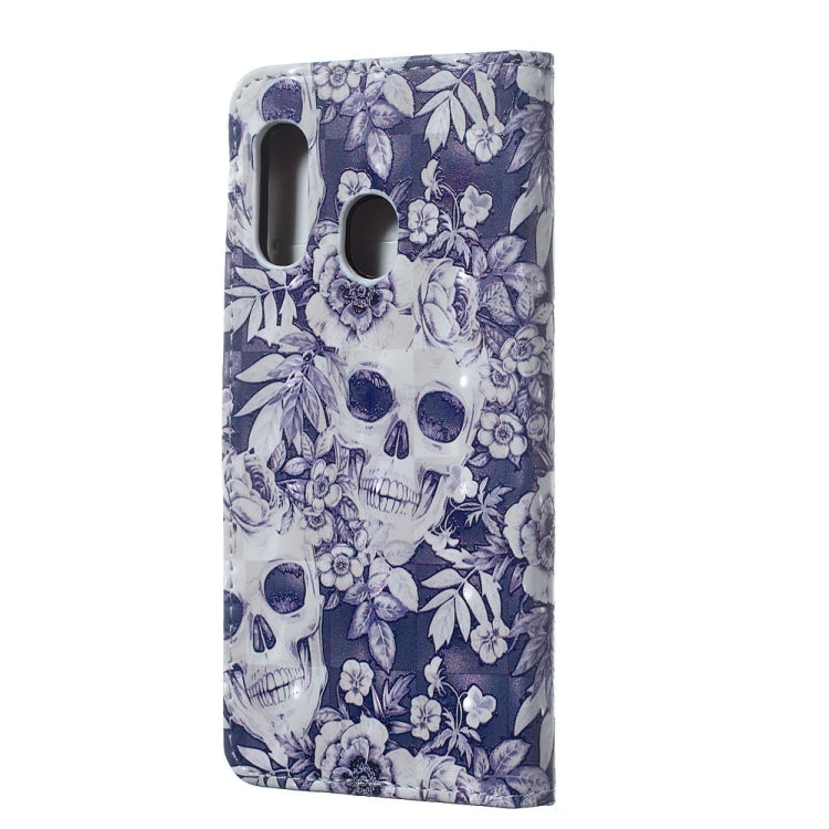 Skull and Flower Pattern 3D Horizontal Flip Leather Case for Galaxy A40, with Holder & Card Slots & Photo Frame & Wallet