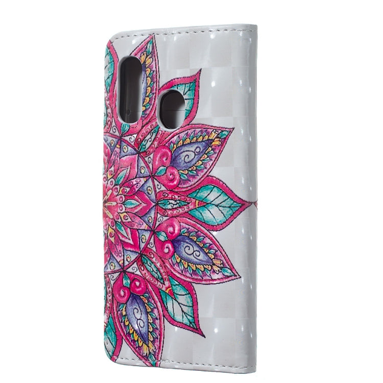 Half Flower Pattern 3D Horizontal Flip Leather Case for Galaxy A40, with Holder & Card Slots & Photo Frame & Wallet