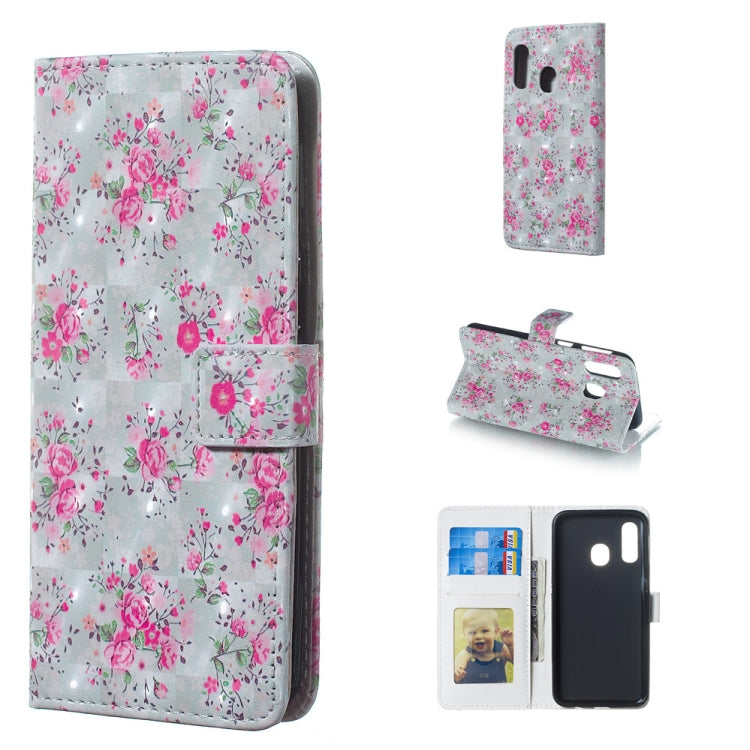 Rose Pattern 3D Horizontal Flip Leather Case for Galaxy A40, with Holder & Card Slots & Photo Frame & Wallet