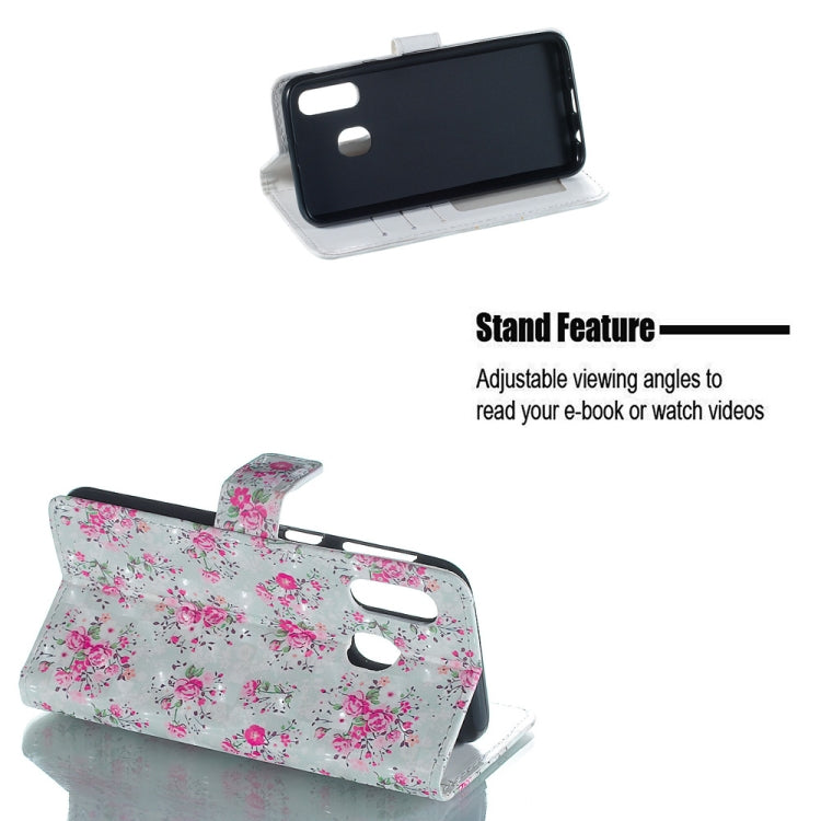 Rose Pattern 3D Horizontal Flip Leather Case for Galaxy A40, with Holder & Card Slots & Photo Frame & Wallet