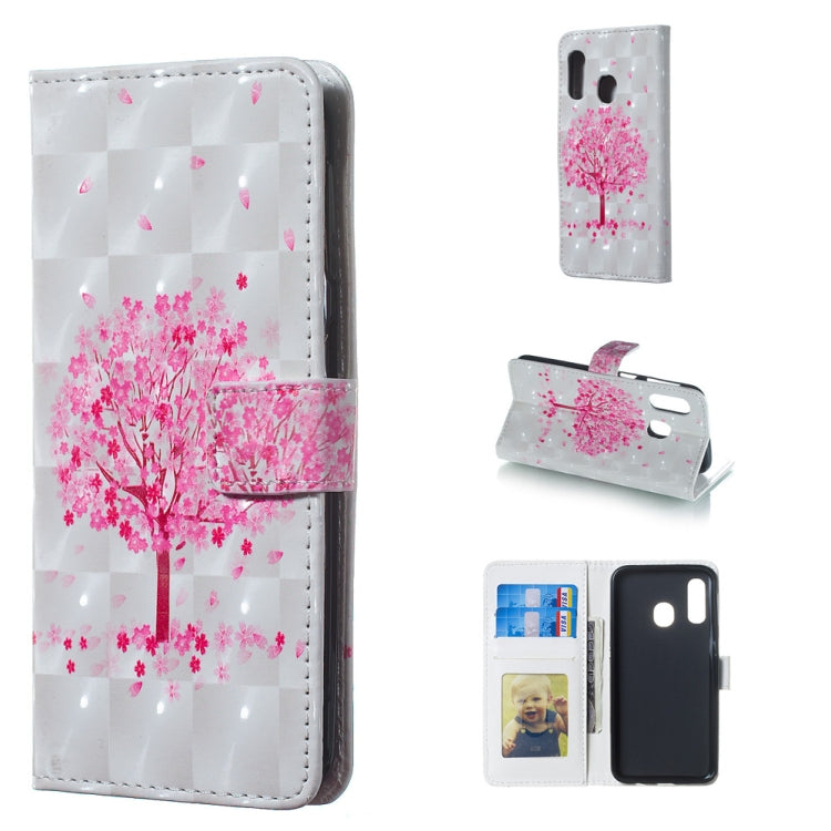 Pink Tree Pattern 3D Horizontal Flip Leather Case for Galaxy A40, with Holder & Card Slots & Photo Frame & Wallet