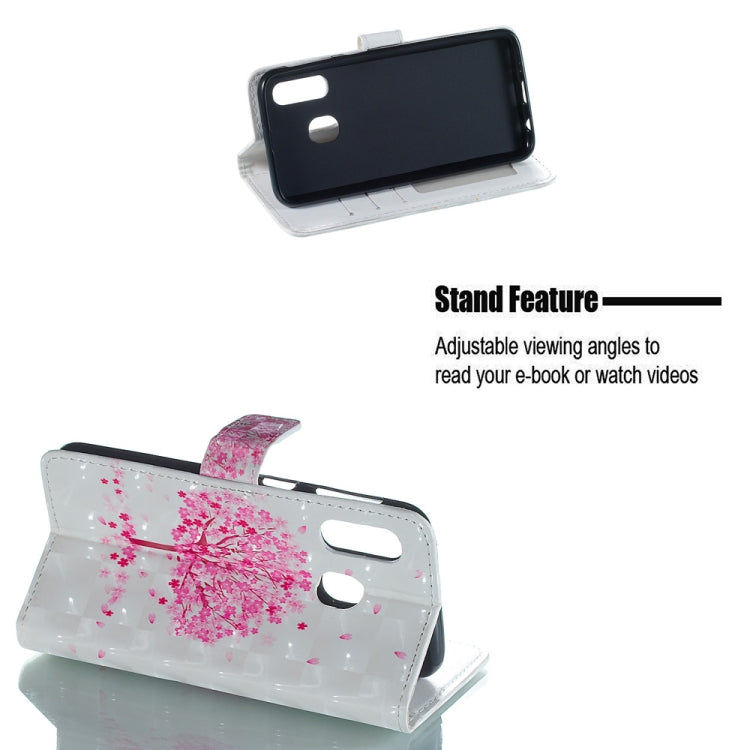 Pink Tree Pattern 3D Horizontal Flip Leather Case for Galaxy A40, with Holder & Card Slots & Photo Frame & Wallet