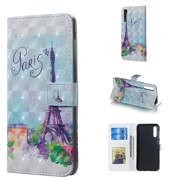 Tower Pattern 3D Horizontal Flip Leather Case for Galaxy A50, with Holder & Card Slots & Photo Frame & Wallet