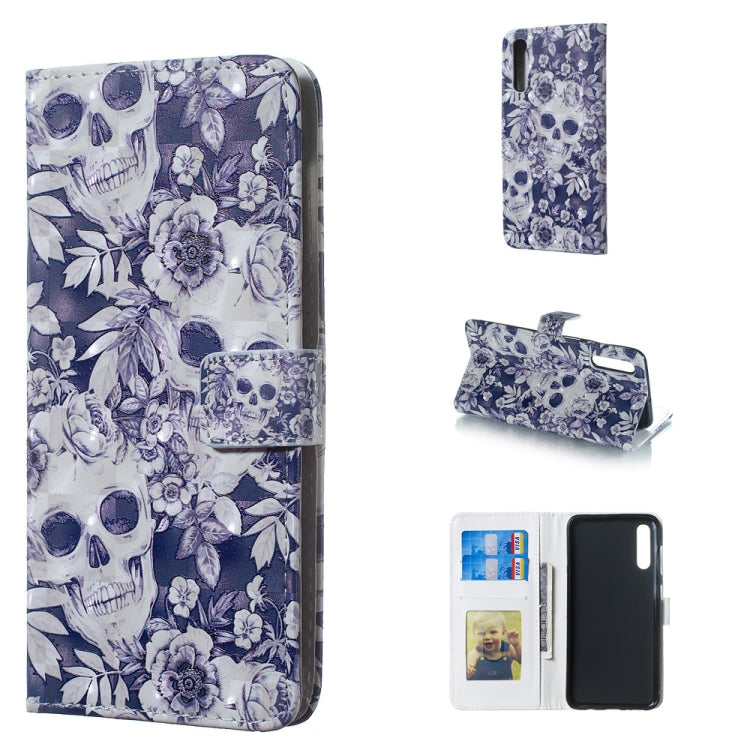 Skull and Flower Pattern 3D Horizontal Flip Leather Case for Galaxy A50, with Holder & Card Slots & Photo Frame & Wallet