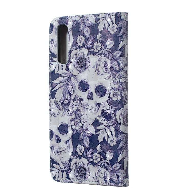 Skull and Flower Pattern 3D Horizontal Flip Leather Case for Galaxy A50, with Holder & Card Slots & Photo Frame & Wallet
