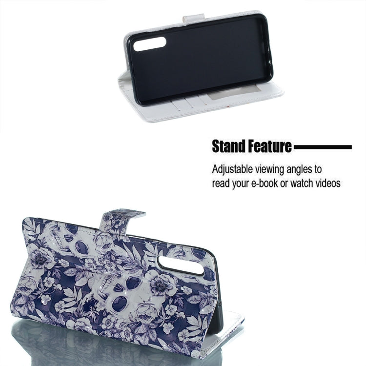 Skull and Flower Pattern 3D Horizontal Flip Leather Case for Galaxy A50, with Holder & Card Slots & Photo Frame & Wallet