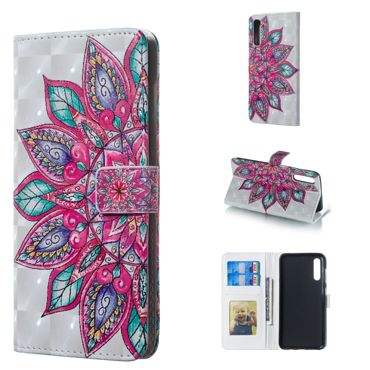 Half Flower Pattern 3D Horizontal Flip Leather Case for Galaxy A50, with Holder & Card Slots & Photo Frame & Wallet