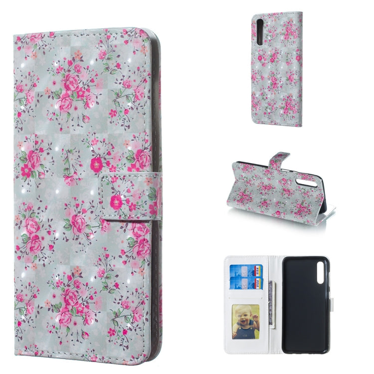 Rose Pattern 3D Horizontal Flip Leather Case for Galaxy A50, with Holder & Card Slots & Photo Frame & Wallet