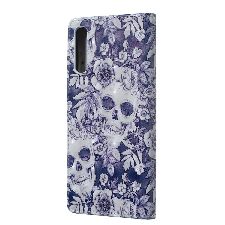 Skull and Flower Pattern 3D Horizontal Flip Leather Case for Galaxy A70, with Holder & Card Slots & Photo Frame & Wallet