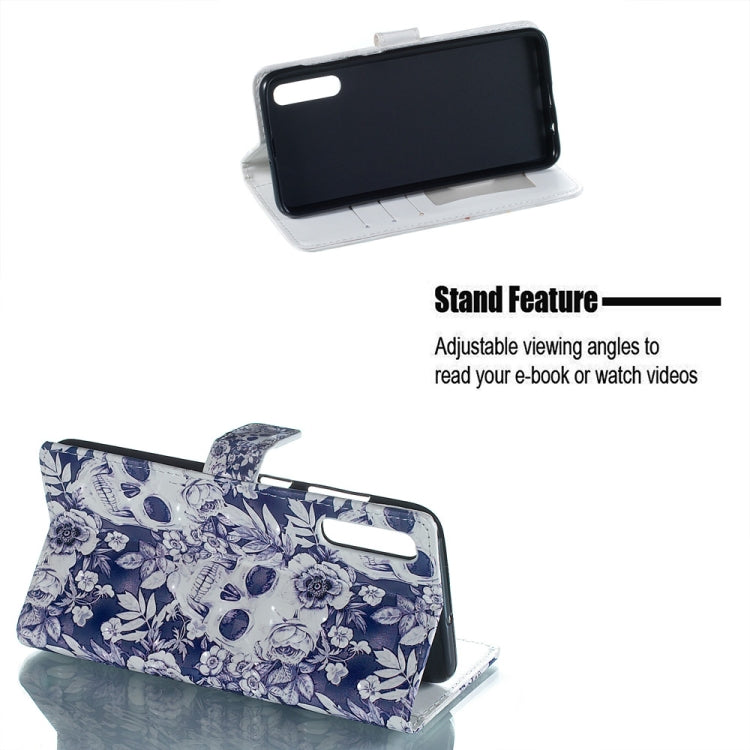 Skull and Flower Pattern 3D Horizontal Flip Leather Case for Galaxy A70, with Holder & Card Slots & Photo Frame & Wallet