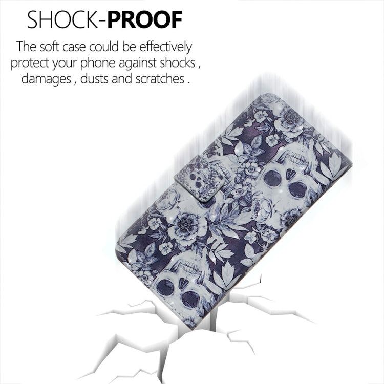 Skull and Flower Pattern 3D Horizontal Flip Leather Case for Galaxy A70, with Holder & Card Slots & Photo Frame & Wallet