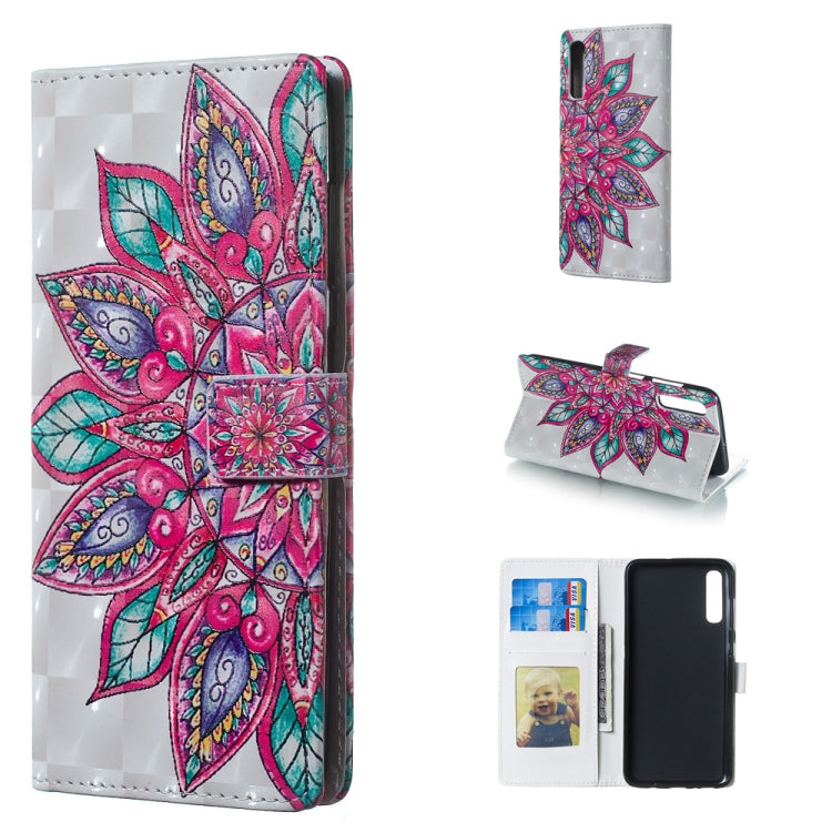Half Flower Pattern 3D Horizontal Flip Leather Case for Galaxy A70, with Holder & Card Slots & Photo Frame & Wallet