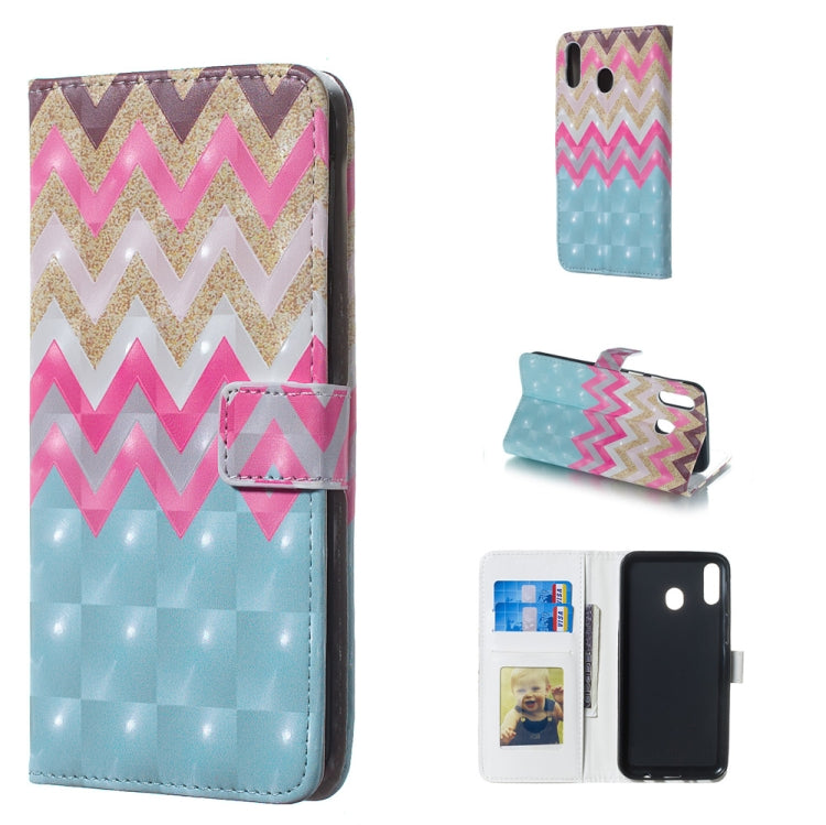 Color Wave 3D Pattern Horizontal Flip Leather Case for Galaxy M20, with Holder & Card Slots & Photo Frame & Wallet