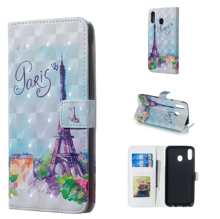 Tower Pattern 3D Horizontal Flip Leather Case for Galaxy M20, with Holder & Card Slots & Photo Frame & Wallet