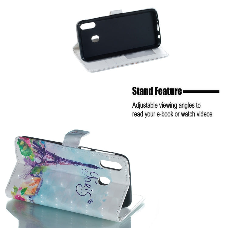 Tower Pattern 3D Horizontal Flip Leather Case for Galaxy M20, with Holder & Card Slots & Photo Frame & Wallet