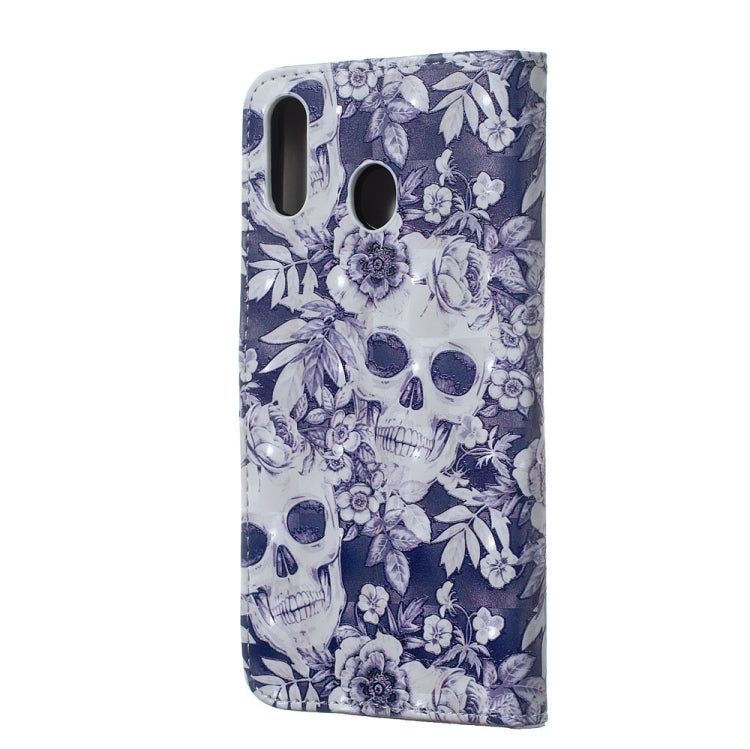 Skull and Flower Pattern 3D Horizontal Flip Leather Case for Galaxy M20, with Holder & Card Slots & Photo Frame & Wallet