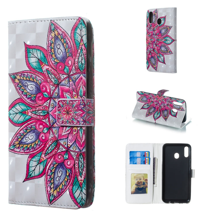 Half Flower Pattern 3D Horizontal Flip Leather Case for Galaxy M20, with Holder & Card Slots & Photo Frame & Wallet