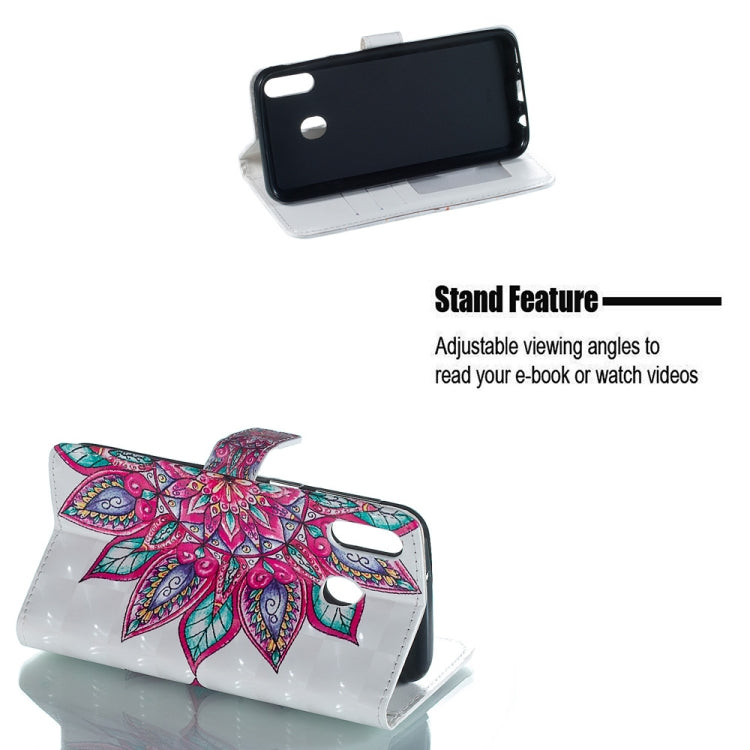 Half Flower Pattern 3D Horizontal Flip Leather Case for Galaxy M20, with Holder & Card Slots & Photo Frame & Wallet