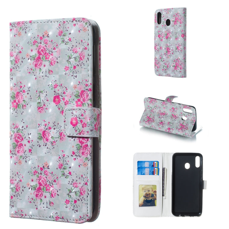Rose Pattern 3D Horizontal Flip Leather Case for Galaxy M20, with Holder & Card Slots & Photo Frame & Wallet