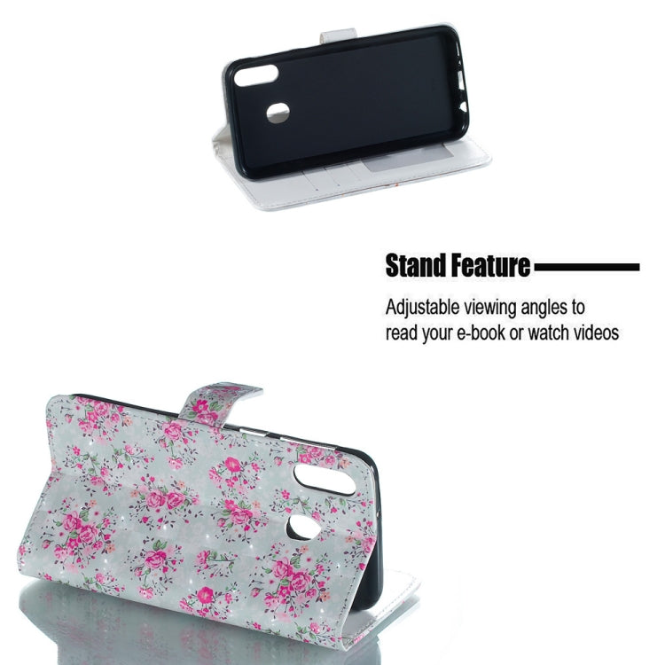 Rose Pattern 3D Horizontal Flip Leather Case for Galaxy M20, with Holder & Card Slots & Photo Frame & Wallet
