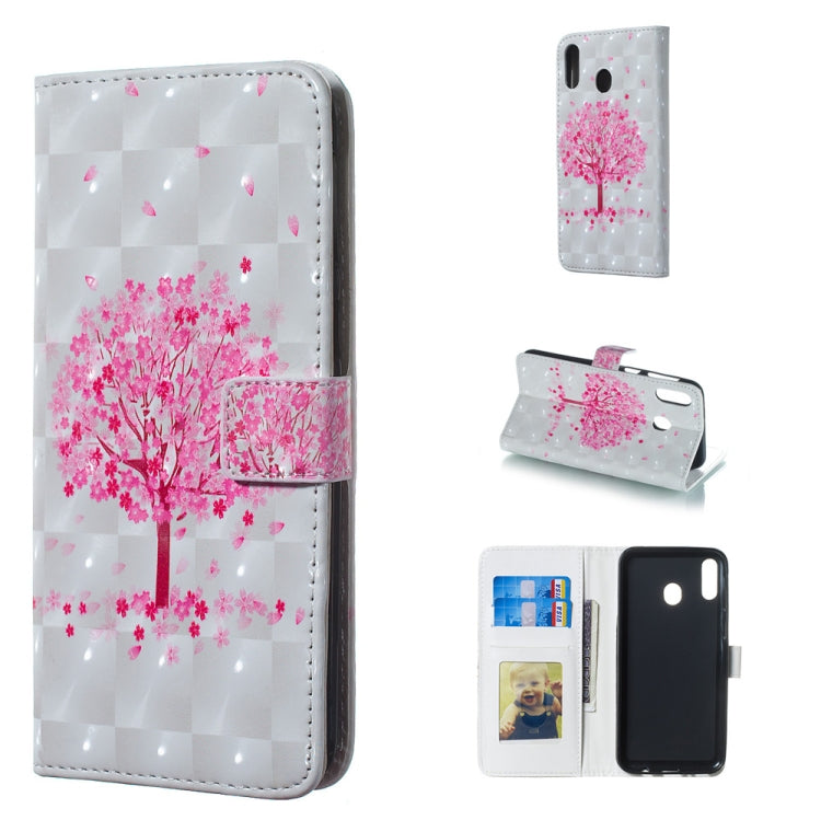 Pink Tree Pattern 3D Horizontal Flip Leather Case for Galaxy M20, with Holder & Card Slots & Photo Frame & Wallet