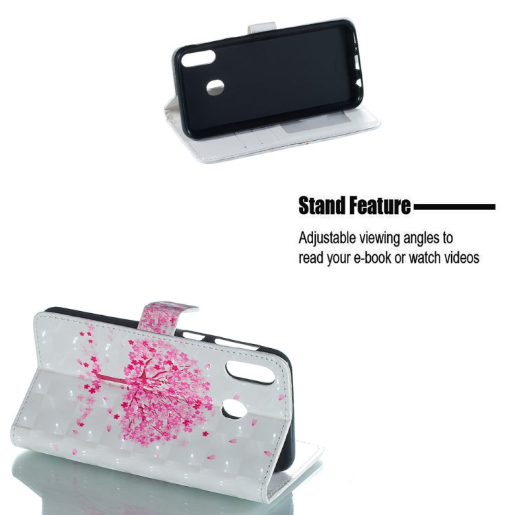 Pink Tree Pattern 3D Horizontal Flip Leather Case for Galaxy M20, with Holder & Card Slots & Photo Frame & Wallet