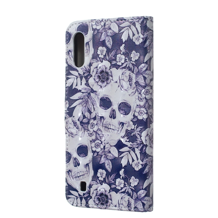 Skull and Flower Pattern 3D Horizontal Flip Leather Case for Galaxy M10, with Holder & Card Slots & Photo Frame & Wallet