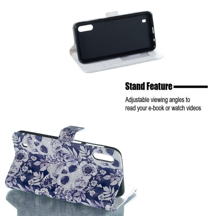 Skull and Flower Pattern 3D Horizontal Flip Leather Case for Galaxy M10, with Holder & Card Slots & Photo Frame & Wallet