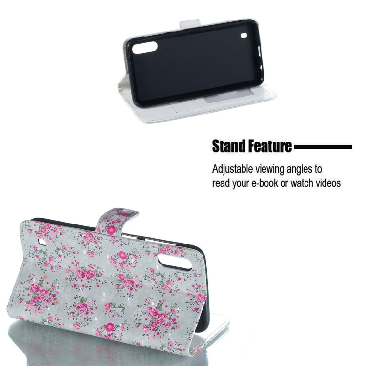 Rose Pattern 3D Horizontal Flip Leather Case for Galaxy M10, with Holder & Card Slots & Photo Frame & Wallet