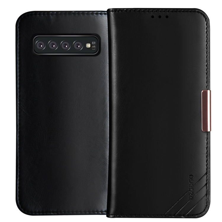 DZGOGO ROYALE II Series Magnetic Horizontal Flip Leather Case for Galaxy S10 Plus, with Card Slots & Holder(Black)